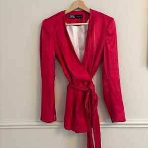 Zara Women's Vibrant magenta Belted Blazer